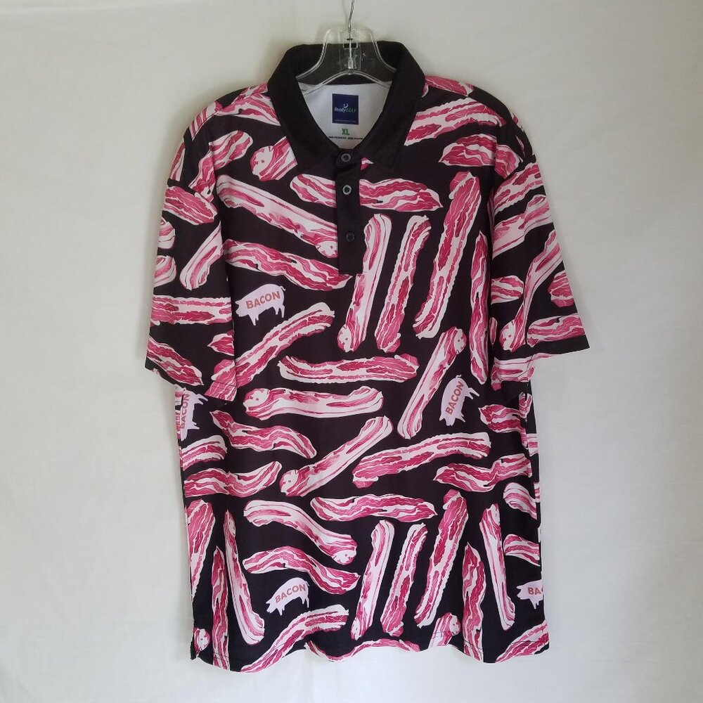 Ready Golf All Over Bacon Pattern Polo Shirt Men's Size XL